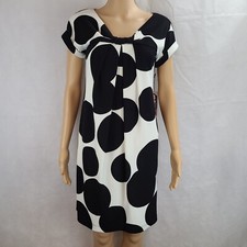 NWT Kristin Davis Women's (4) White w/Black Large Dots Short Sleeve Shift Dress