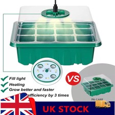 12 Seed Starter Trays with Grow Light Grow Trays Plant Germination Box Lid UK