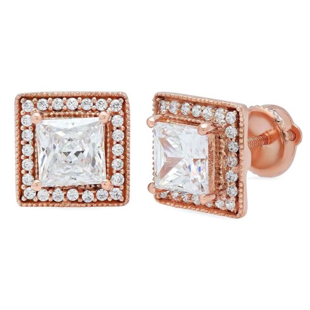 2.90Ct Princess Simulated Diamond Studs Earrings 14k Rose Gold Plated For Womens 2.90Ct Princess Simulated Diamond Studs Earrings 14k Rose Gold Plated For Womens