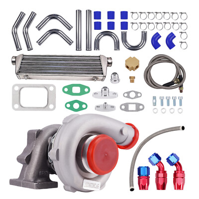 T3/T4 T04E Universal Turbo 0.63 A/R W/Oil Line+Intercooler +Piping Pipe Kits