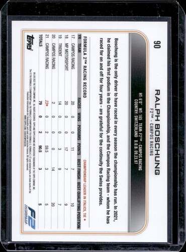 2022 Topps Chrome Formula 1 F 1 Ralph Boschung Orange and Red Refractor #90 - Picture 2 of 2