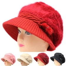 Women Winter Visor Beanie Rabbit Fur Beret Baggy Hat Crochet Cap Warm Slouch NEW
