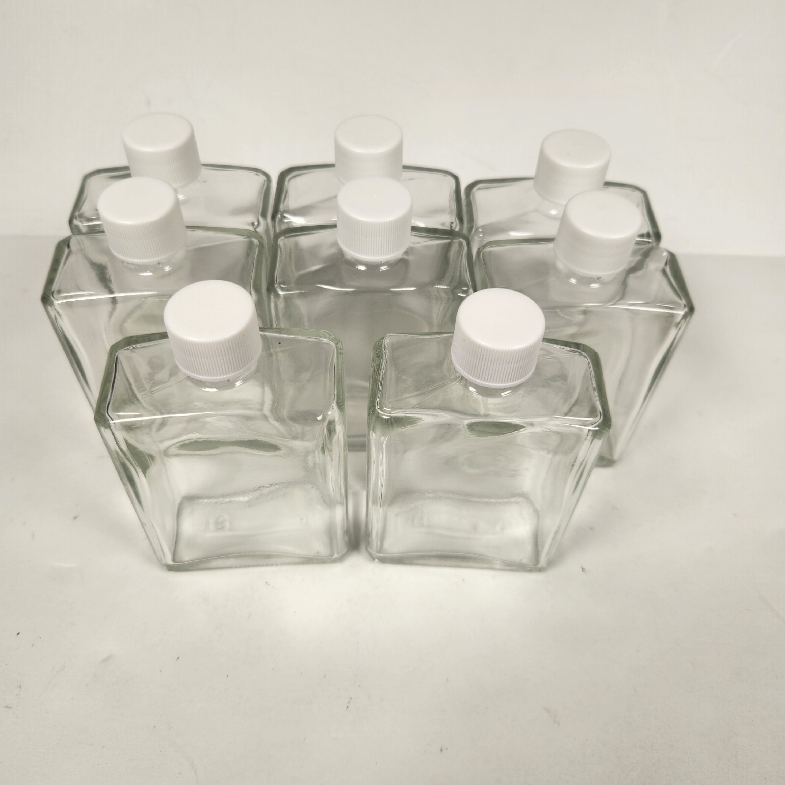 Lot of 12 Flint Glass Bottles with Lids, 4oz Boston Rectangle 20/415 SKS
