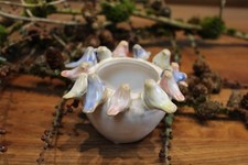 Kleiner Übertopf/Pflanztopf mit kleinen Vögeln drauf, 9 x 12 cm, Steinzeugtopf