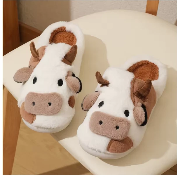 Nuevo Invierno Unisex Dibujos Animados Vaca Cálido Felpa Zapatillas Pareja Interior Antideslizante Casa Foto 3 de 4