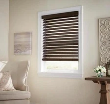 Espresso Cordless Room Darkening 2.5" Faux Wood Blind for Window 25" W x 72" L