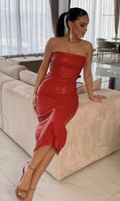 ZARA WOMAN NWT FW22 RED FAUX LEATHER DRESS XS REF: 8993/322