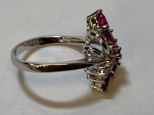 14K SOLID WHITE GOLD GENUINE DIAMOND &RUBY FEMALES RING ESTATE P0XXX - Picture 8 of 9