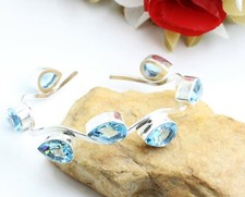 Swiss Blue Topaz Gemstone 925 Sterling Silver Handmade Jewelry Bangle Sz 7-8