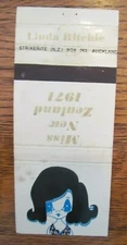 GIRLIE LADY MATCHBOOK COVER: LINDA RITCHIE MISS NEW ZEALAND 1971 MATCHCOVER -D14
