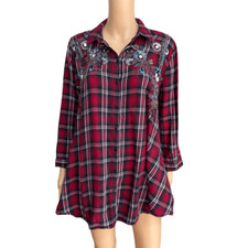ZARA Premium Collection Red Plaid Bead Embellished tunic Blouse dress M