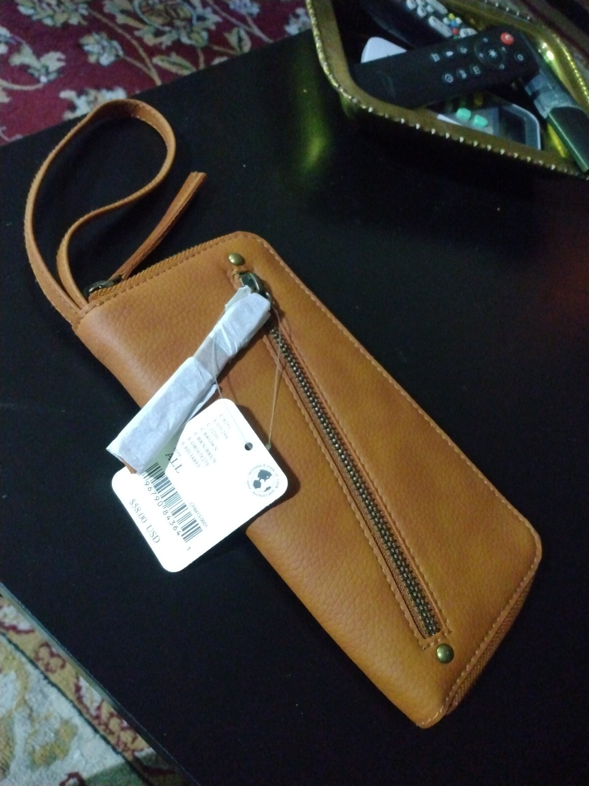 Free People Brown Distressed Vegan Wristlet Clutch with Strap Zip NWT-image