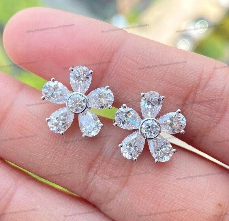 2.10 Ct Pear Cut Moissanite Stud Earrings in 14K White Gold Plated Ideal Gift
