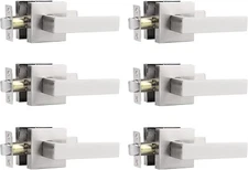 Probrico Square Passage Door Levers Interior Door Handles Satin Nickel 6 Pack