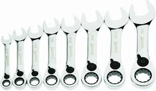 8 Piece Stubby Reversible Ratcheting Combination Wrench, SAE,12 Point,Williams
