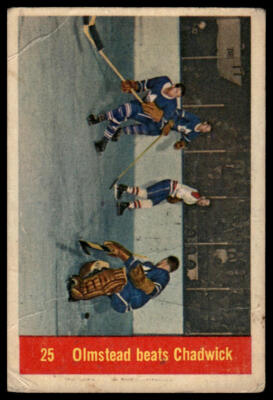 1957-58 Parkhurst #25 Olmstead beats Chadwick