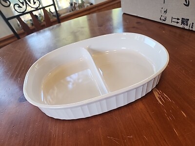 Corning Ware F-6-B French White Oval Divided Casserole Dish Liter