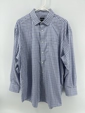 Pronto Uomo Non Iron Classic Button Shirt Mens Size 17 32/33 Blue White Checks
