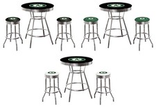 MLB 5PC Black Bar Table Swivel Seats Colored Vinyl Team Logo Decals Glass Option