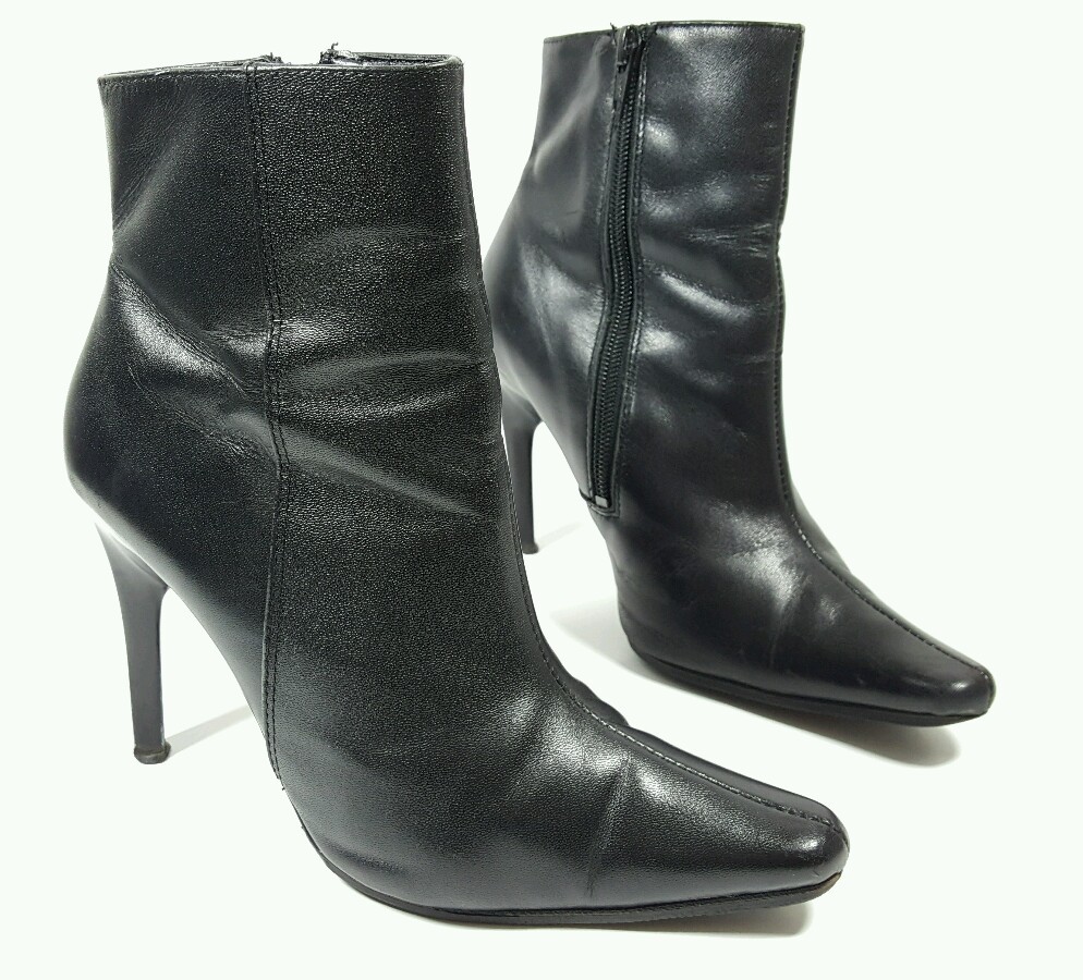 black leather heeled ankle boots UK 