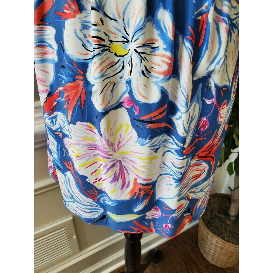 Vestido para mujer Aryeh floral azul nailon cuello redondo manga larga hasta la rodilla talla S Foto 4 de 4