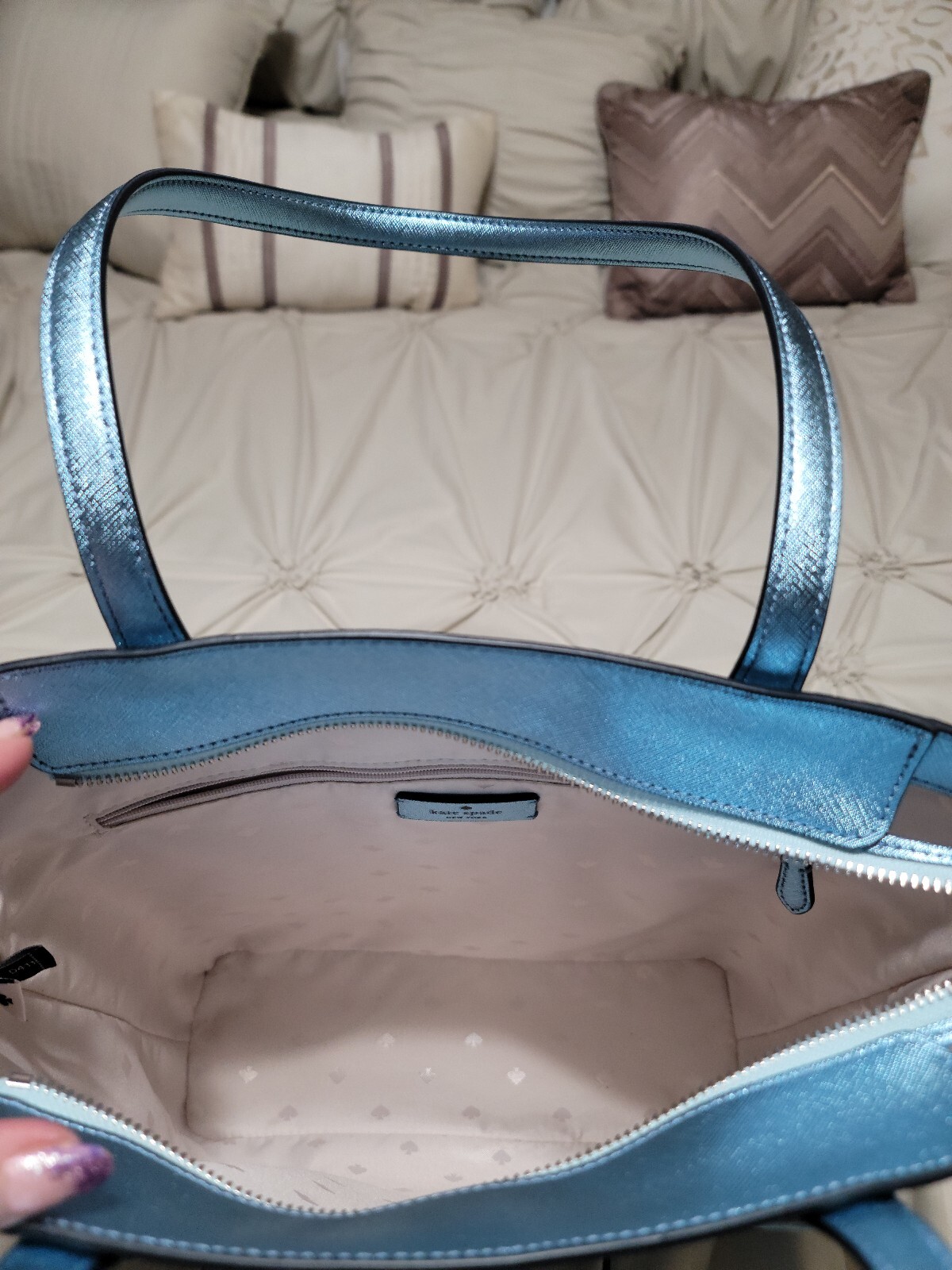 Beautiful Kate Spade Tinsel Tote in Frosty Sky NEW (K9338