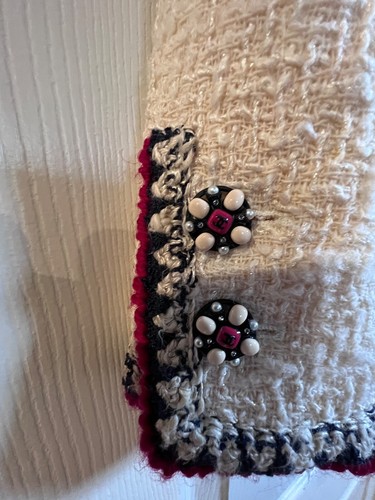 CHANEL 06A VINTAGE TWEED ECRU JACKET BRAIDED TRIM CC JEWELED BUTTONS FR40-FR38 - Picture 13 of 18
