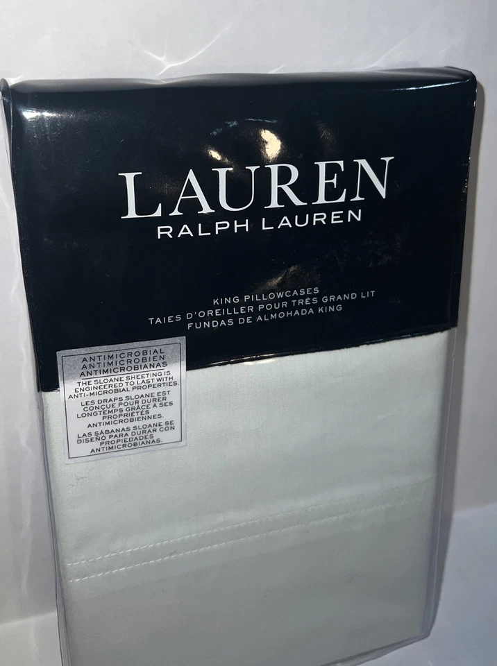 RALPH LAUREN SLOANE ANTIMICROBIAL 100% COTTON KING PILLOWCASES Green New Sage - Image 2 of 4