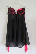 New Women's Ann Summers Red Black Sheer Lace Babydoll Teddy Lingerie Small 2/4