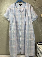 Miss Elaine Plaid Seersucker Housecoat Robe Duster Full Front Zipper Medium