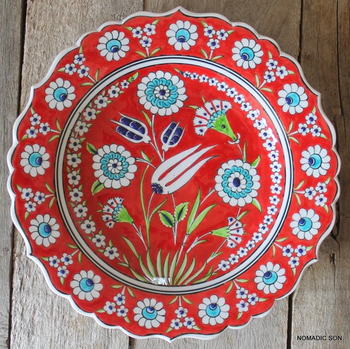 Placas clásicas de cerámica turca - 25 cm, diseños otomanos hechos a mano, pintados a mano - Imagen 18 de 29