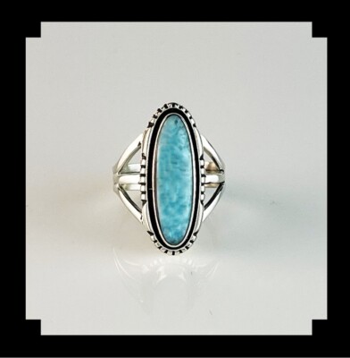 Handgefertigter Sterling und Larimar Ring Größe 10