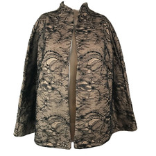 NWT Chicos Jacket Womens Sz 1 US M 8 Beige Black Lace Overlay Open Front Pockets