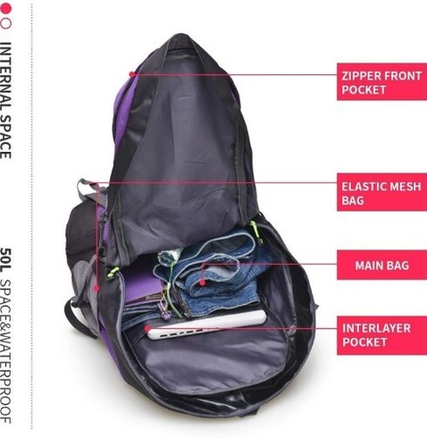 50L Hiking Backpack Waterproof Lightweight Daypack For Outdoor Camping Travel - Picture 5 of 10