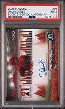 💎 2024 Bowman Chrome Scouts Top 100 Auto Druw Jones /99 SP MINT PSA 9 POP 1