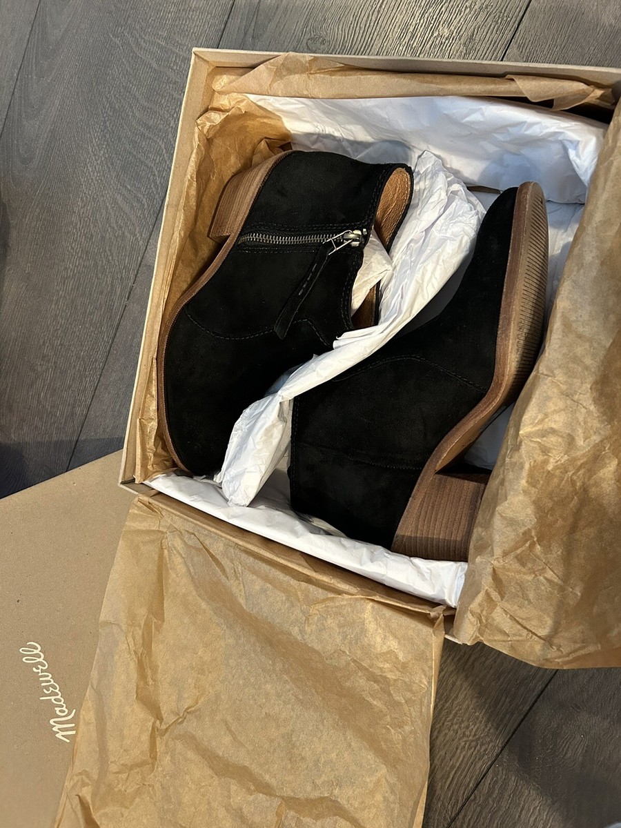 Madewell Shoes The Janice Boot Women F5076 Black Suede Side Zip Stacked  Heel