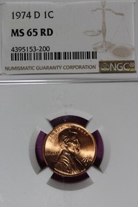 1974 D NGC 1C MS65RD LINCOLN MEMORIAL CENT #B52492