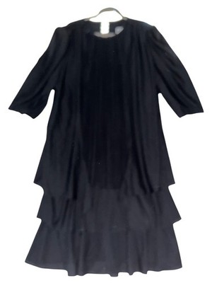 Vintage Sandi Dee Black Tiered Ruffle Dress 18W Long Sleeves Mid-Length USA