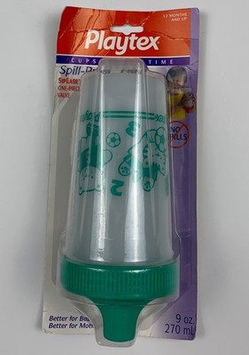 Playtex Spill Proof Sippy Cup 9 Oz Cats Soccer Green White New Vintage 1997