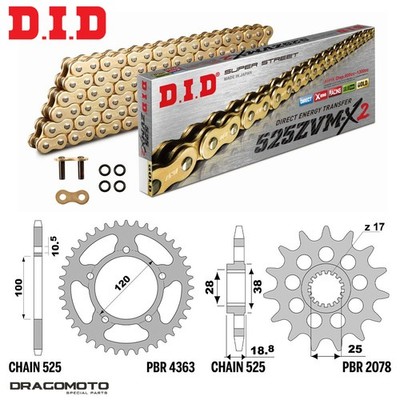 Aprilia Tuono R Factory 1000 2007-2008 Kette Krone Ritzel Kit DID 525ZVMX2...