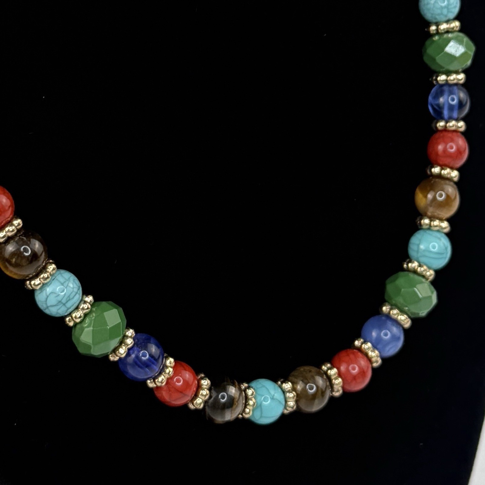 Chaps Statement Necklace Multicolor Beads Gemston… - image 2