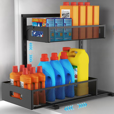 under Sink Organizer Pull Out Cabinet Organizer Adjustable Height 2 Tier with Sl