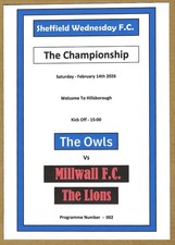 SHEFFIELD WEDNESDAY v MILLWALL 14.02.26 CHAMPIONSHIP PROGRAMME