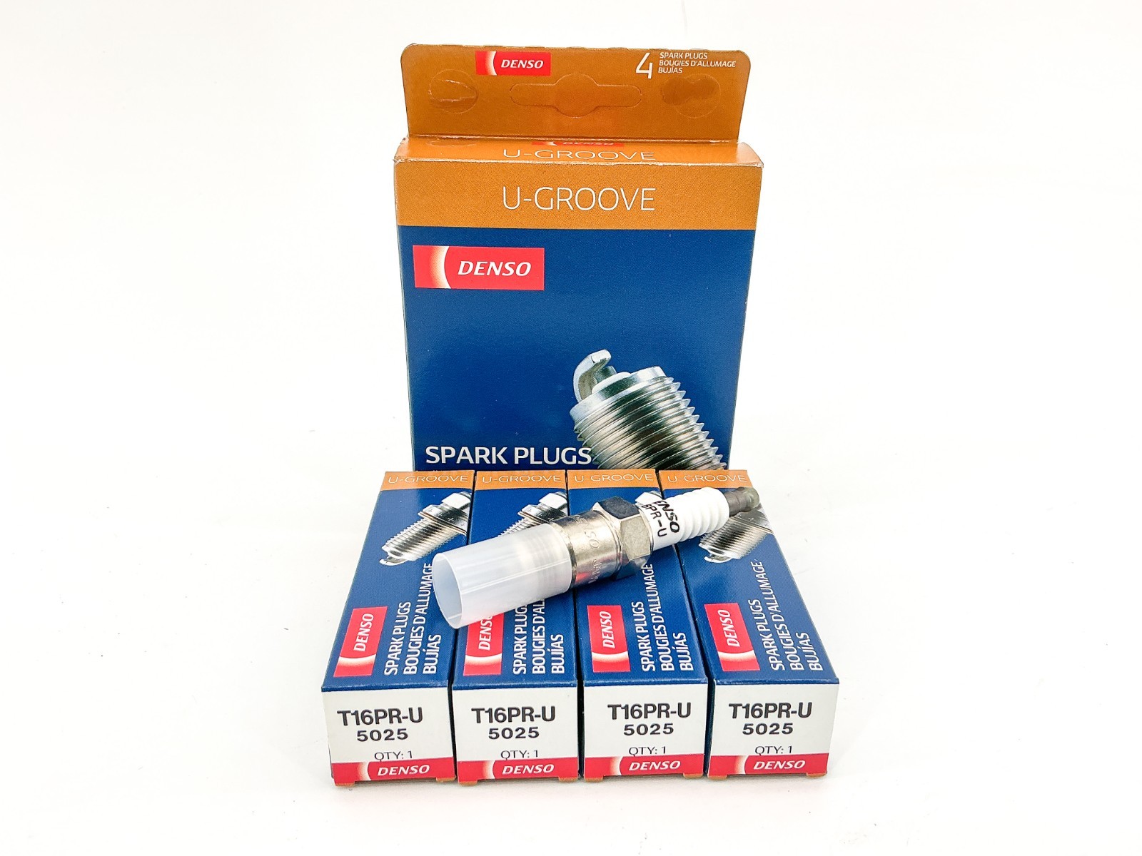 New Box of 4 Denso 5025 U-Groove Spark Plug T16PR-U