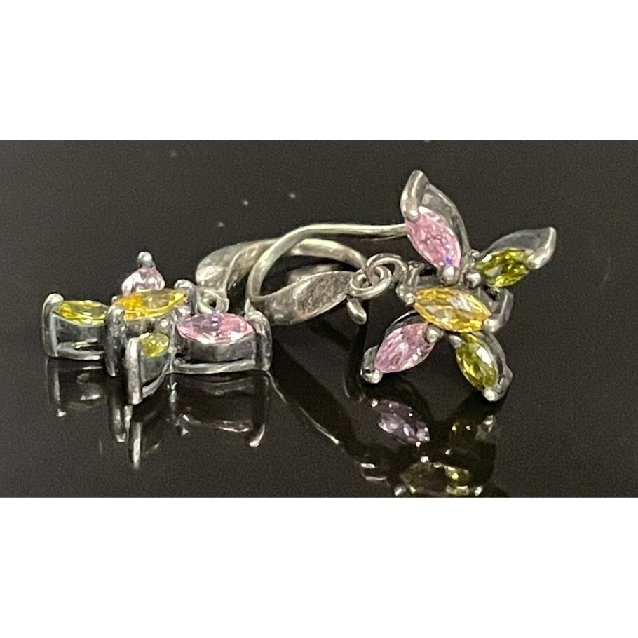 CUTE SOLID 925 STERLING SILVER AND MULTICOLORED G… - image 1