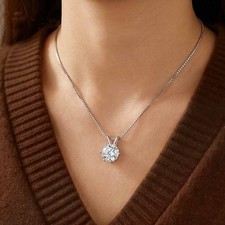 925 Silver D Color Moissanite Necklace 6 Prongs Solitaire Pendant Gift for Women