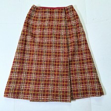 Vintage Wool A-Line Skirt Red Plaid Knee Length Classic 24" Waist Size
