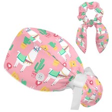 Pink Alpaca Cactus Cute Cartoon Llama Scrub Medium-Large, Multicoloured 04