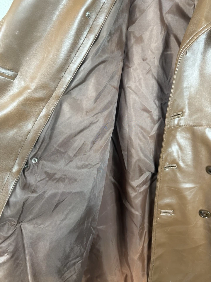 复古 Envy 皮革 Look 棕褐色长款夹克男式 44 码 — 第 3/4 张图片