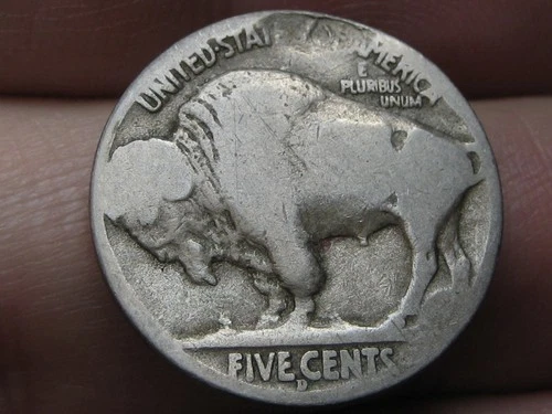 1914 D Buffalo Nickel 5 Cent Piece- Denver, About Good Reverse Details